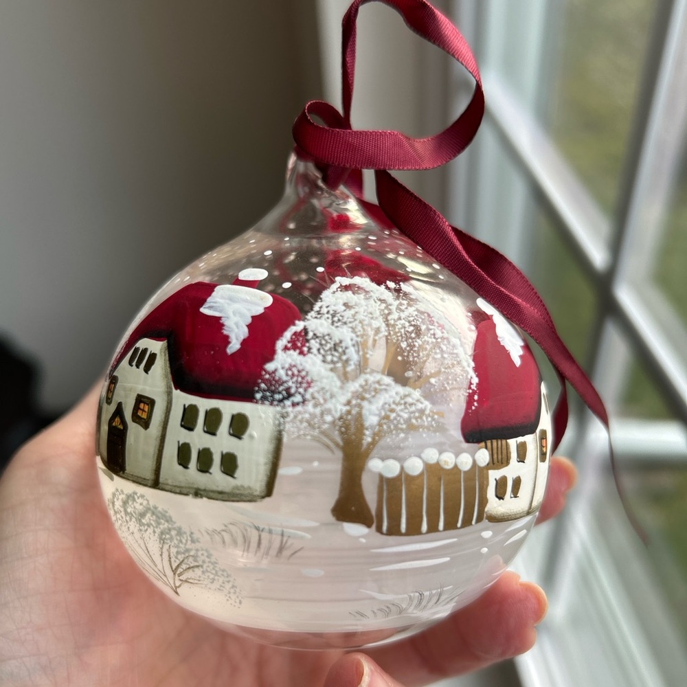 Winter Scene Glass Blown Ornament W/Houses, Church Etc Has Artist Initials-New - Picture 7 of 7